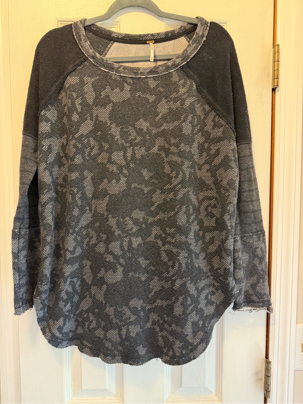 Free People Charcoal Patterned Raglan Knit Pullover